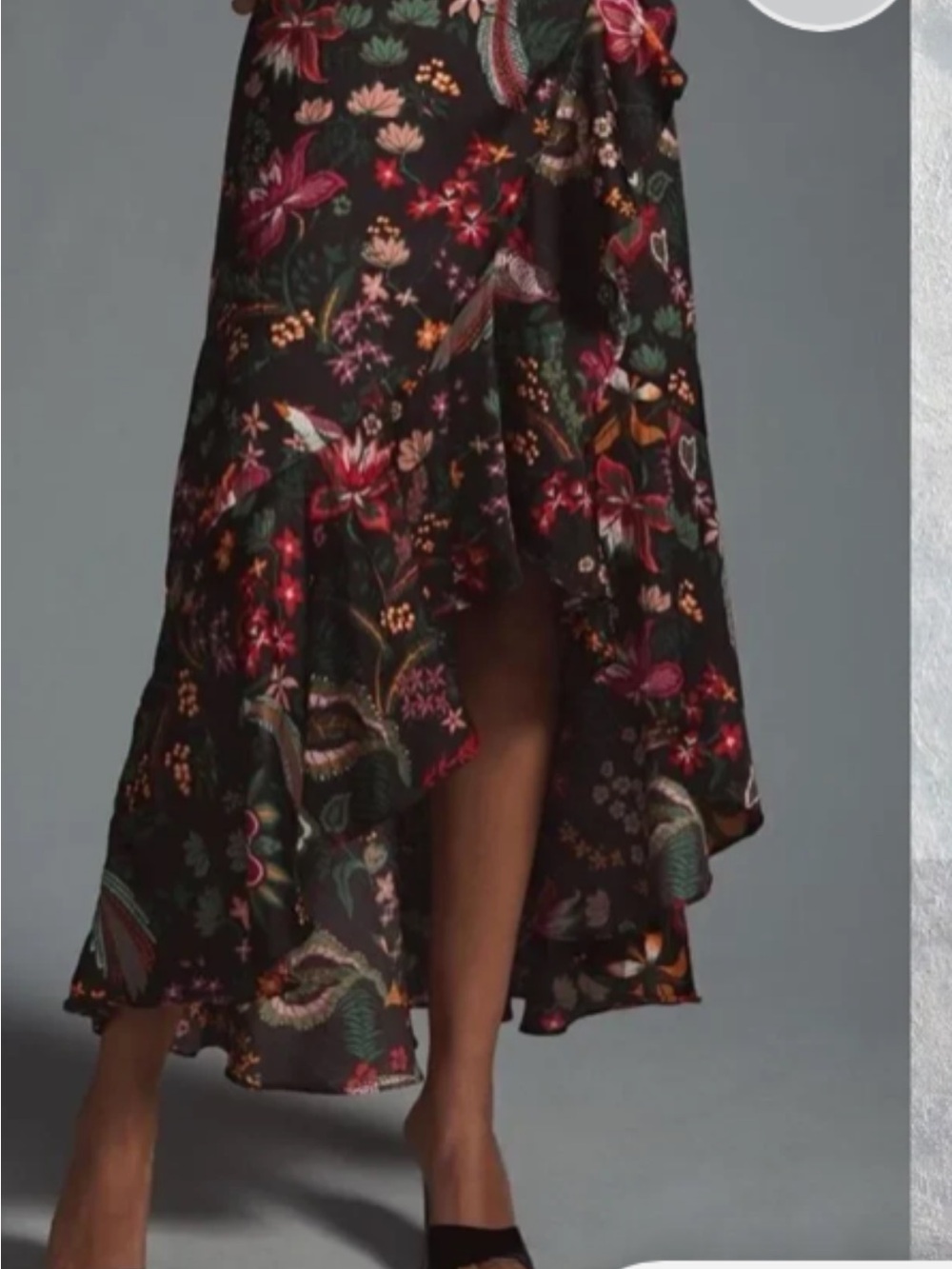 Anthropologie Black Floral High-Low Wrap Skirt